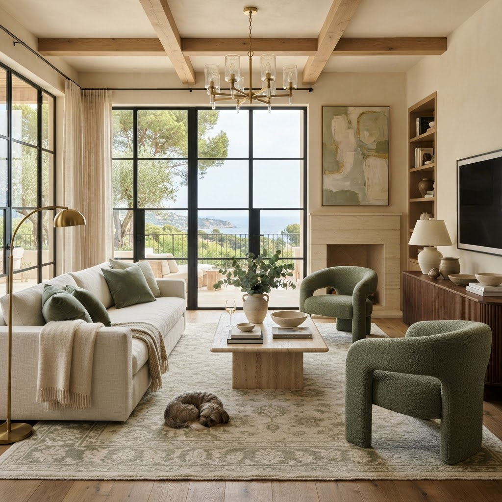Design-forward luxury rental living room interior